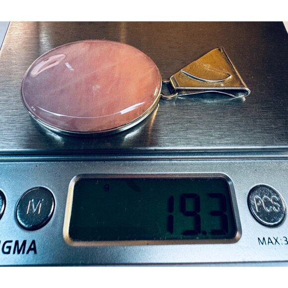 Estate Rose Quartz Pendant 925 Sterling Silver Oval Cabochon Necklace Vintage NR - Picture 8 of 9